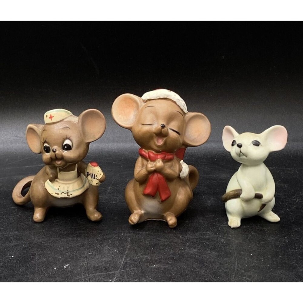 Josef Original Nurse Mouse Miniature LOT 3 Anthropomorphic Santa Hat READ